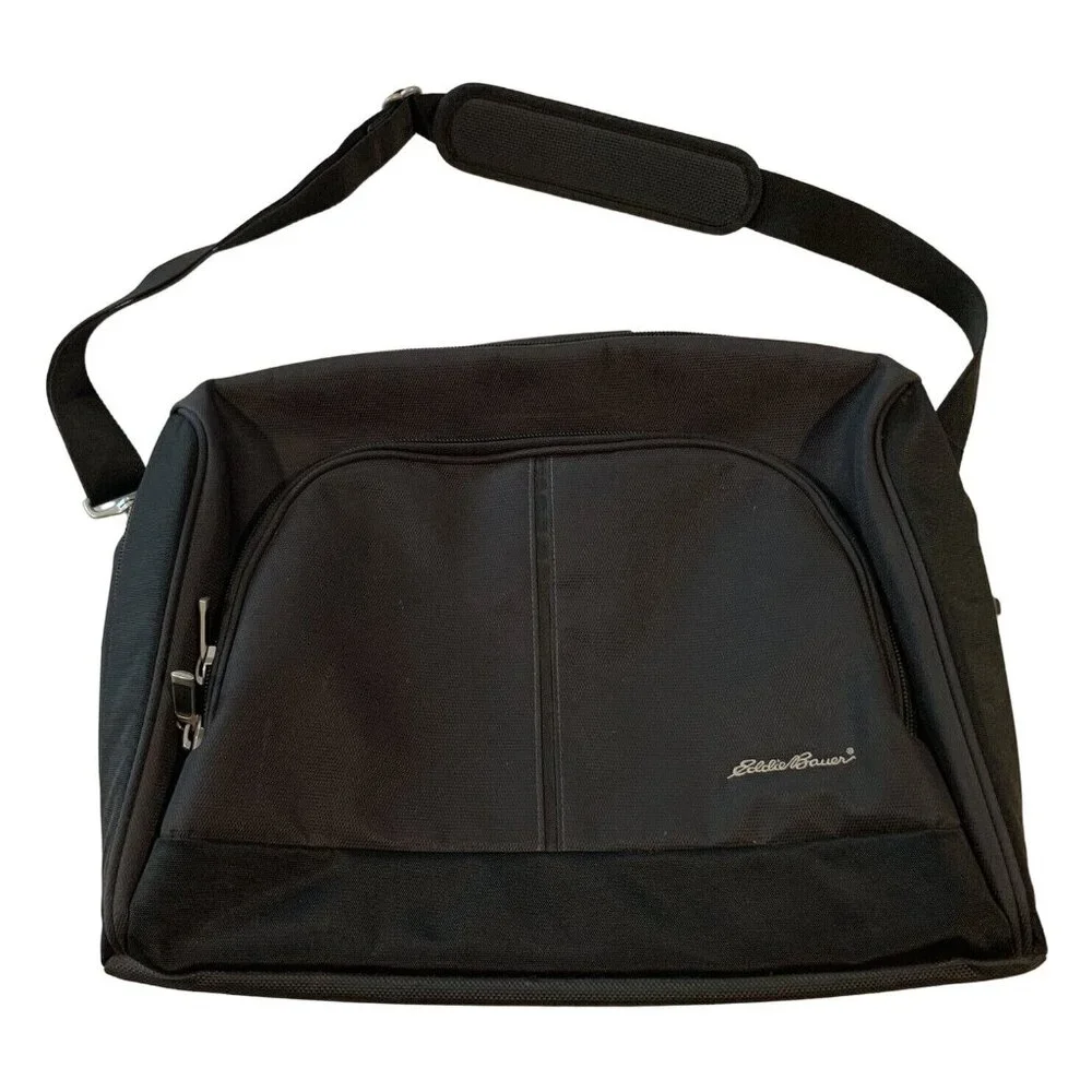 Eddie Bauer Black Nylon Laptop Bag Adjustable Strap Multiple Compartments Padded